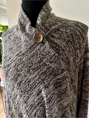 bobeau Asymmetric Draped Open Cardigan-Large - Marled Brown & Cream